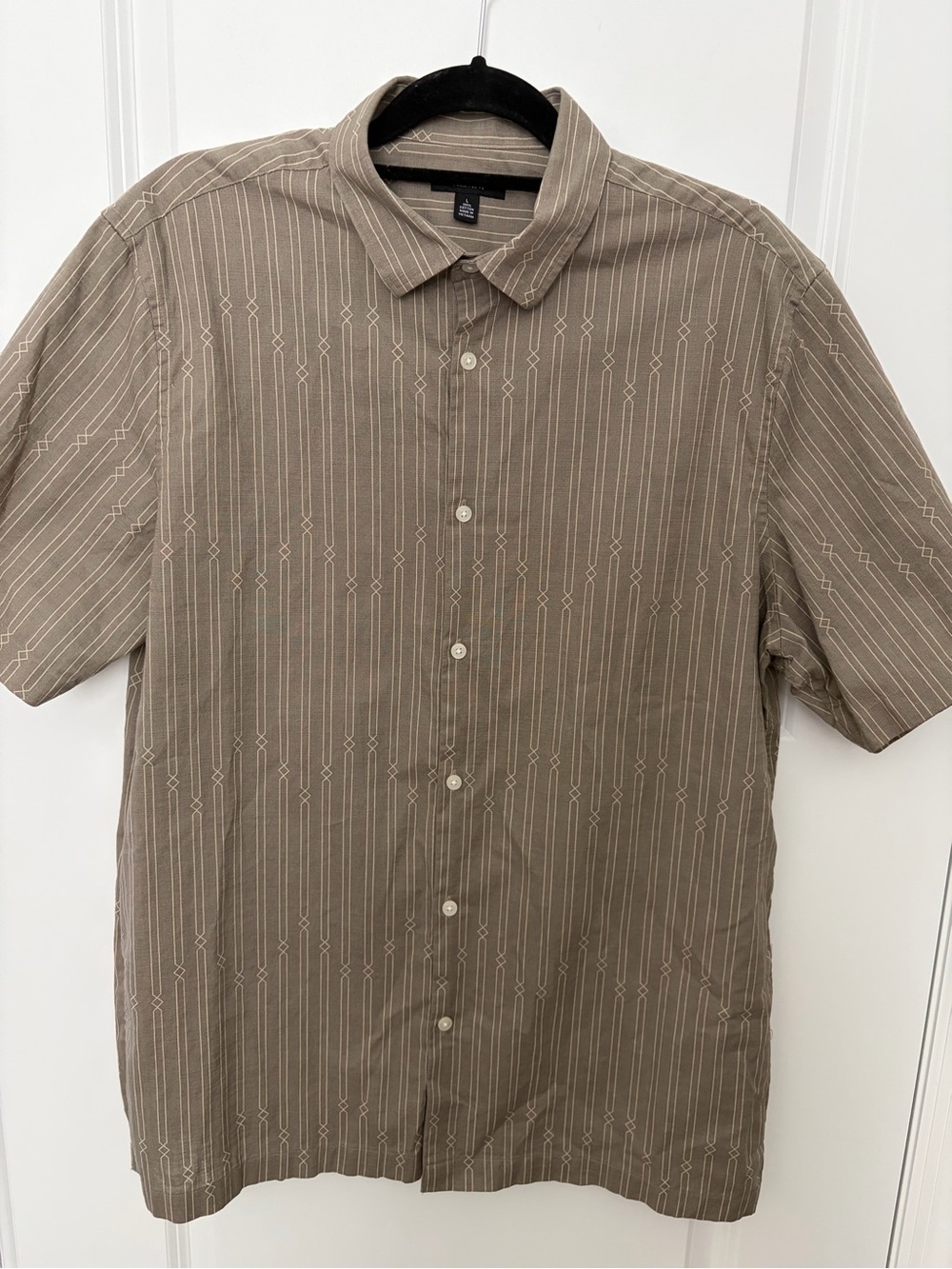 NWOT Alfani Taupe Short-Sleeve Button-Down Shirt with Subtle Stripe